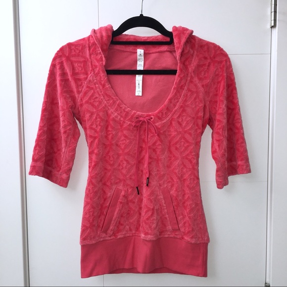 lululemon athletica Sweaters - LULULEMON Pink Velour Terry Scoop Neck Hoodie